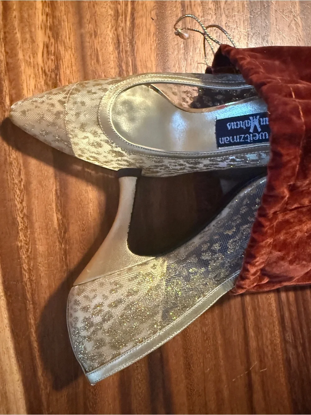 Stuart Weitzman Vintage Gold Pointed Toe Heels